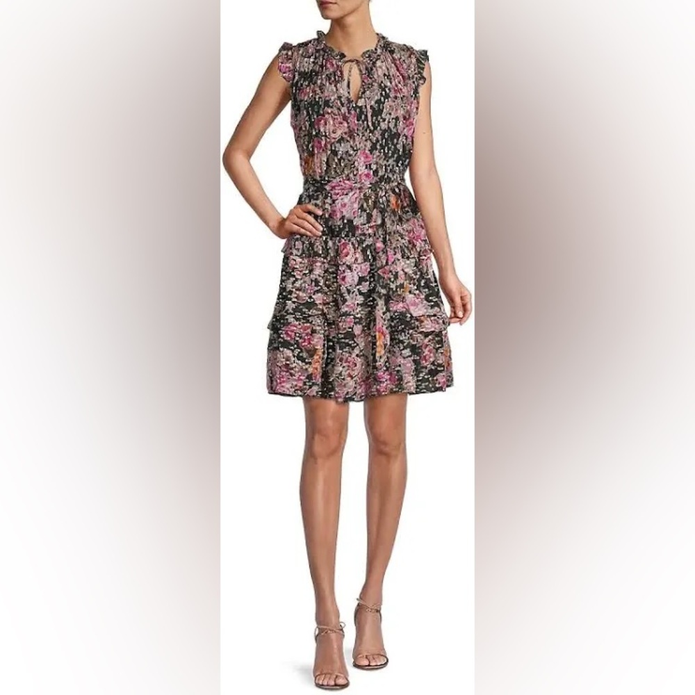 Kobi Halperin Brook Belted Floral Minidress Medium Black Pink Gold NWT $648
